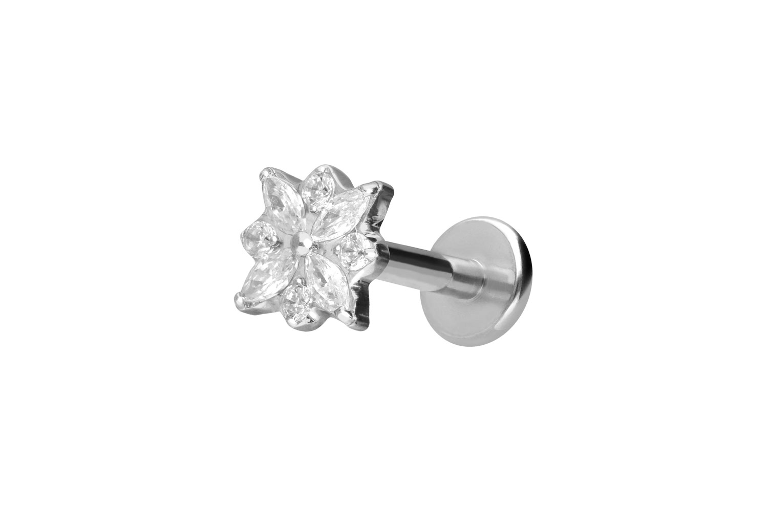 Titan Labret Piercing mit Innengewinde KRISTALLBLUME
